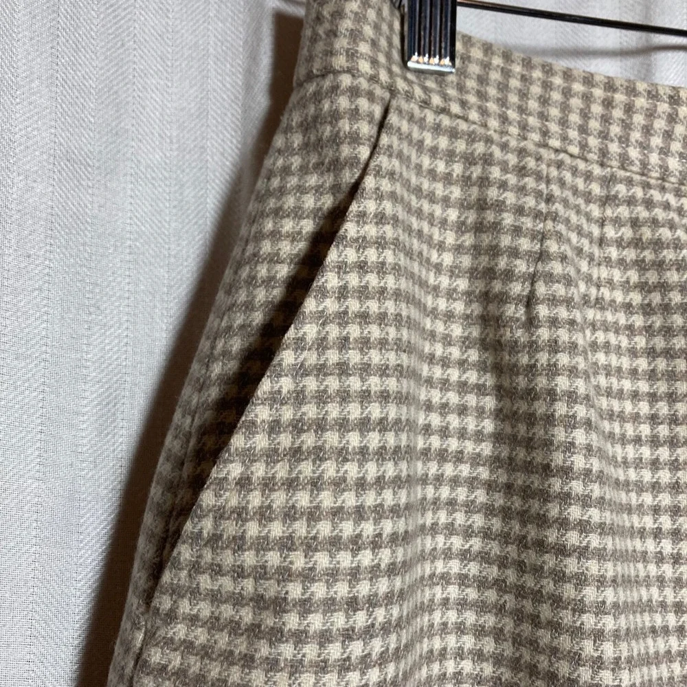 Evan-Picone Petites Vintage Wool Houndstooth Pencil Skirt Tan Cream Size 14P USA